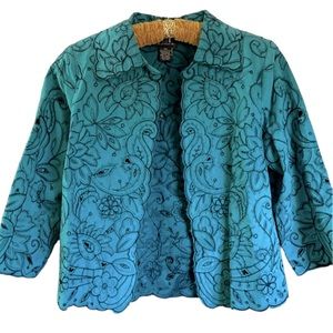 Frenz Petite SZ PM Teal Dressy Jacket Embroidered
